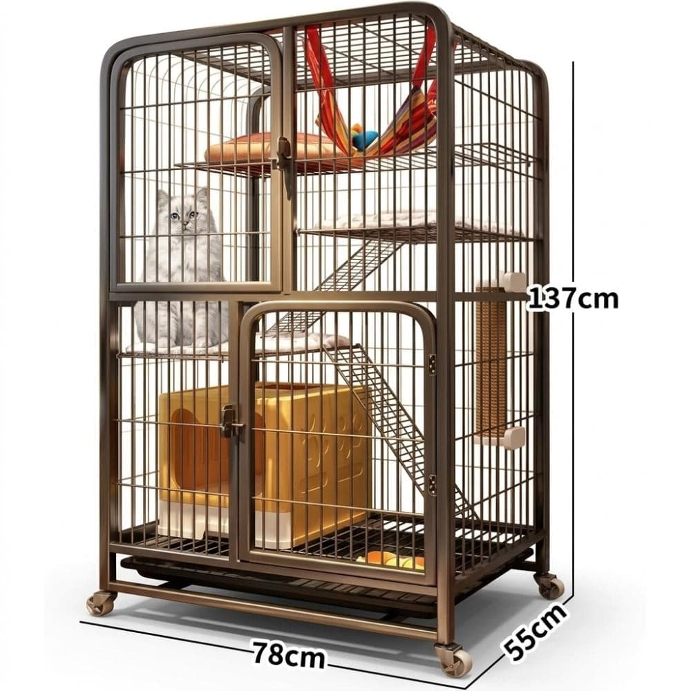 Large Multi-Level Cat Cage with Wheels